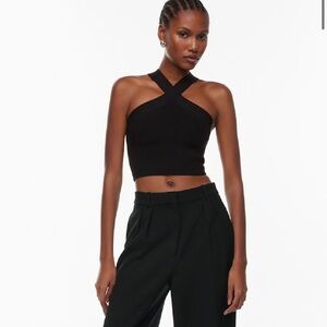 Aritzia Babaton Sculpt Knit Criss Cross Cropped Tank Black Size Small